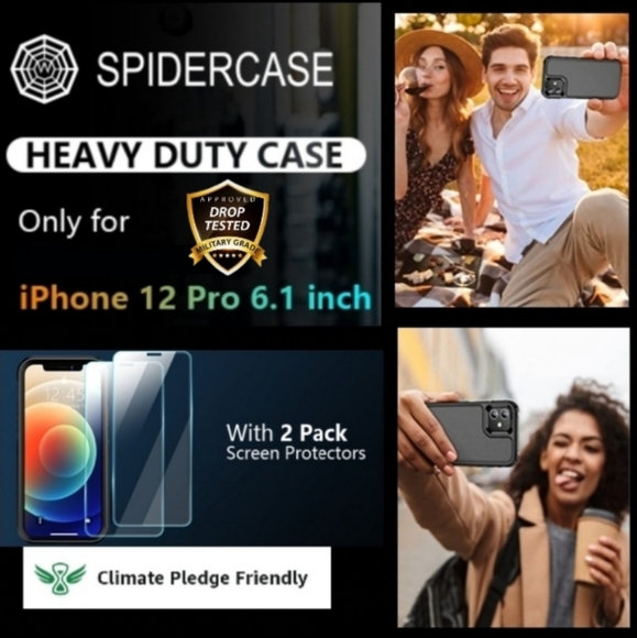 iPhone 12 Pro Black Spider Case with 2 pcs Tempered Glass - Picture 4 of 11
